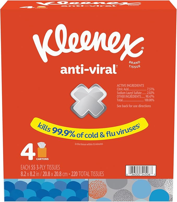 Kleenex Anti-Viral Facial Tissues, 4 Cube Boxes