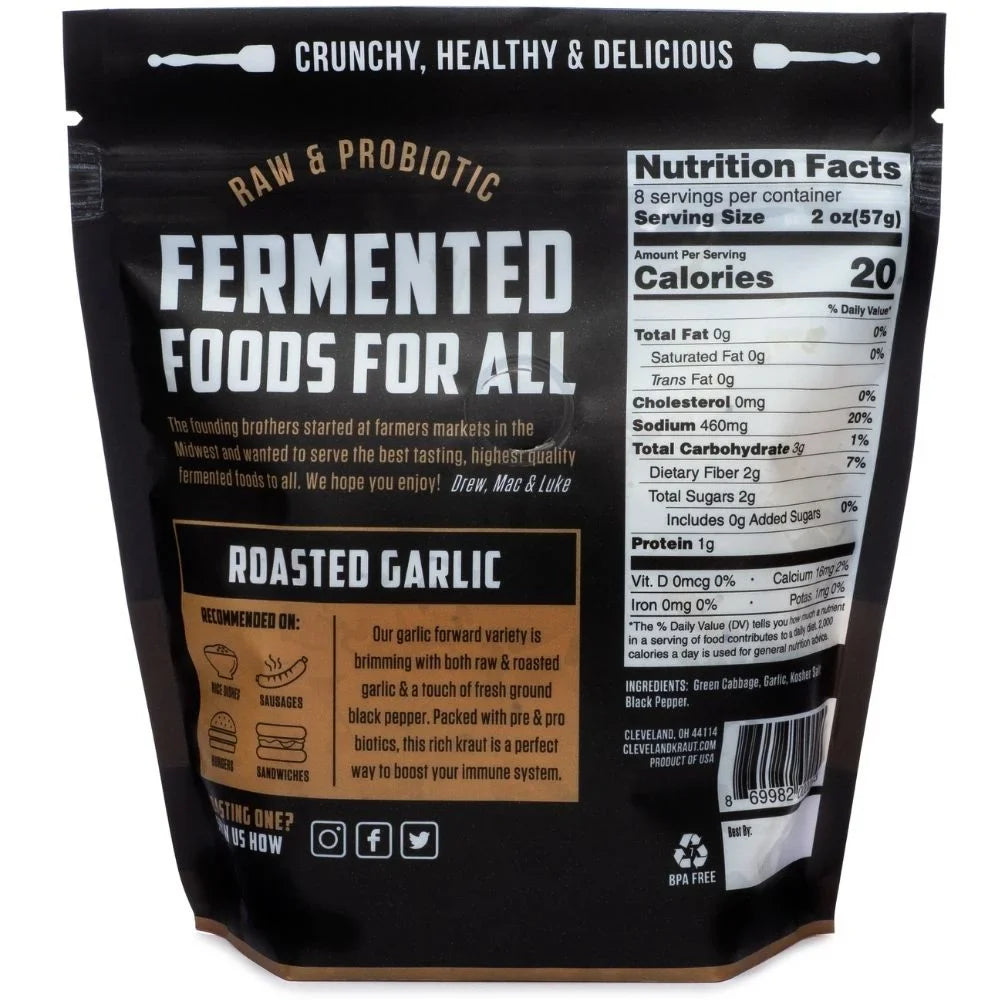 Cleveland Kitchen Gluten-Free Roasted Garlic Kraut, 16 oz Pouch
