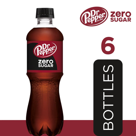 Dr Pepper Zero Sugar Soda Pop, 16.9 fl oz, 6 Pack Bottles
