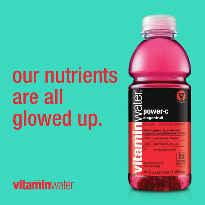 vitaminwater power-c electrolyte enhanced dragonfruit drink, 16.9 fl oz, 6 count bottles