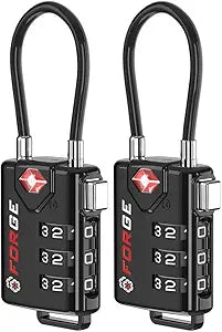 Cable Luggage Locks, Re-settable Combination with Alloy Body, Black 2 Locks.