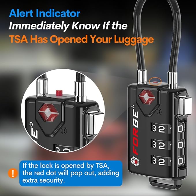 Cable Luggage Locks, Re-settable Combination with Alloy Body, Black 2 Locks.