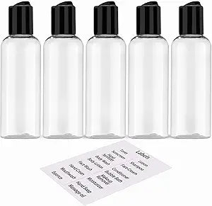 5 Pack 3.4 oz Travel Bottles for Toiletries TSA Approved Leakproof Plastic Empty Travel Size Bottles Containers with Labels