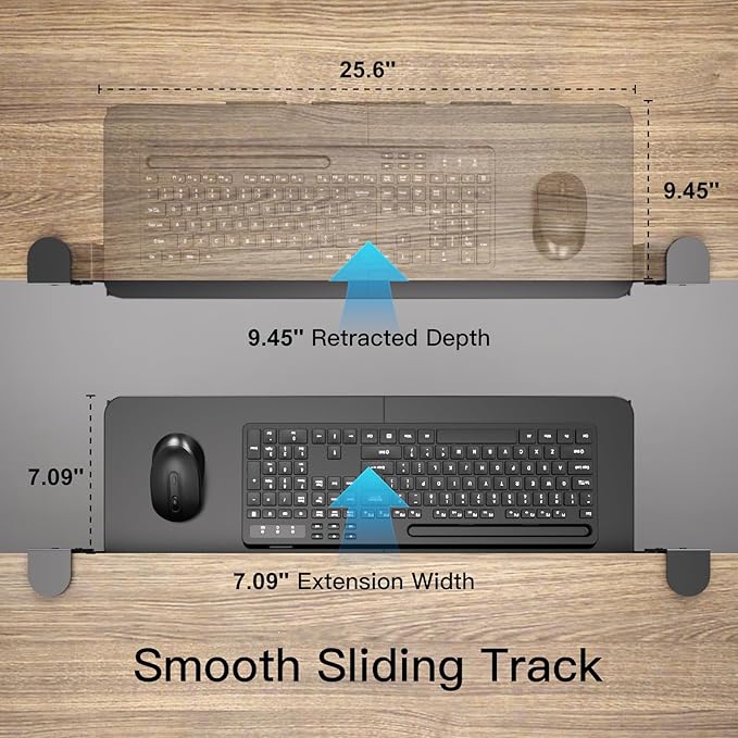 Keyboard Tray Under Desk Pull Out with Adjustable C-Clamp Mount, Slide-Out Computer Keyboard and Mouse Platform Drawer for Office and Home Typing (Black)