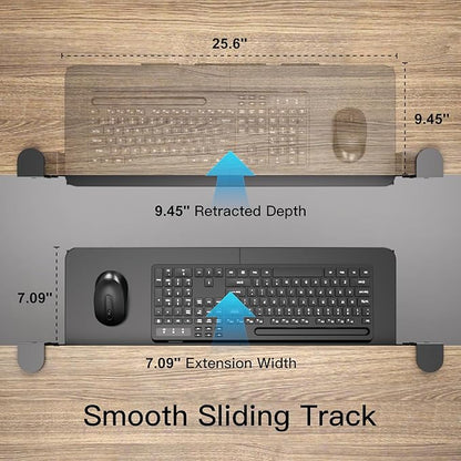 Keyboard Tray Under Desk Pull Out with Adjustable C-Clamp Mount, Slide-Out Computer Keyboard and Mouse Platform Drawer for Office and Home Typing (Black)