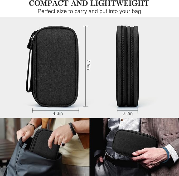 ravel Cable Organizer Pouch Electronic Accessories Carry Case Portable Waterproof Double Layers All-in-One Storage Bag for Cord, Charger, Phone, Earphone Black