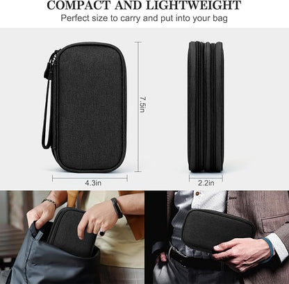 ravel Cable Organizer Pouch Electronic Accessories Carry Case Portable Waterproof Double Layers All-in-One Storage Bag for Cord, Charger, Phone, Earphone Black