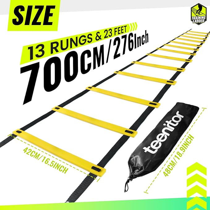 Agility Ladder Speed Ladder Training Ladder for Soccer, Speed, Football Fitness Feet Training Carry Bag Agility Training Equipment 13 rungs, 23 feet