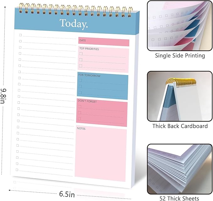 To Do List Notepad - Daily Planner Notepad Undated 52 Sheets Tear Off, 6.5" x 9.8" Checklist Productivity Organizer with Hourly Schedule for Tasks