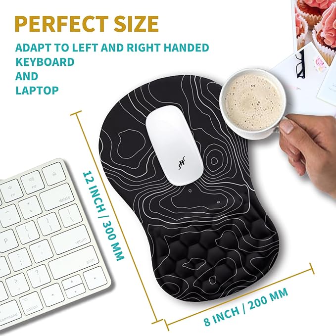 Ergonomic Mouse Pad Wrist Support, Wrist Rest Mousepad for Carpal Tunnel Pain Relief with Integrated Memory Foam Slope Massage Bulge (11.8x7.9 inch,Topographic Contour)