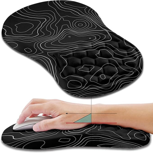 Ergonomic Mouse Pad Wrist Support, Wrist Rest Mousepad for Carpal Tunnel Pain Relief with Integrated Memory Foam Slope Massage Bulge (11.8x7.9 inch,Topographic Contour)