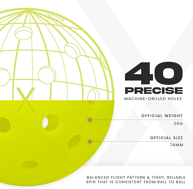 Sports X-40 Outdoor Pickleballs - Official Ball of USA Pickleball, APP Tour + US Open - Regulation Size