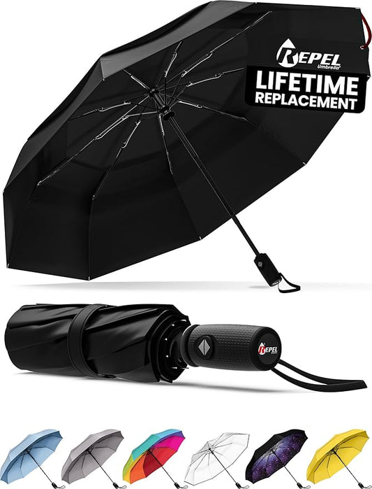 Windproof Travel Umbrella - Compact & Withstands Winds up to 85MPH , Strongest Premium Auto Folding Umbrella for Rain and Sun - Durable, Light & Portable for Women & Men , Fits Backpack & Cars