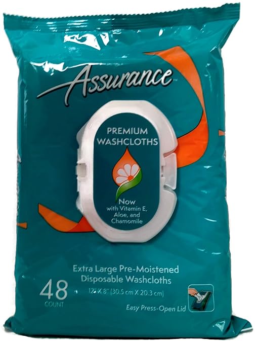 Assurance Premium Pre-moistened Disposable Washcloths, Extra Large, 48ct, Multipack of 3 (144 Wipes Total)