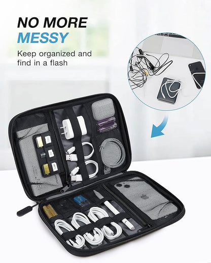 Electronics Travel Organizer Case, Tech Accessories Cord Storage Bag for Phone, Power Bank, SD Card, Cables, Black