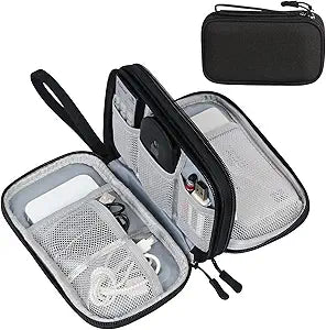 ravel Cable Organizer Pouch Electronic Accessories Carry Case Portable Waterproof Double Layers All-in-One Storage Bag for Cord, Charger, Phone, Earphone Black