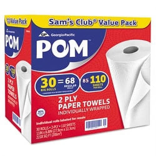 POM&trade; Perforated Paper Towels by Georgia-Pacific, White, 110 sheets, 30 rolls