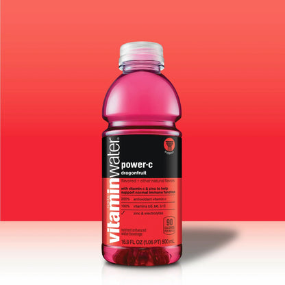 vitaminwater power-c electrolyte enhanced dragonfruit drink, 16.9 fl oz, 6 count bottles