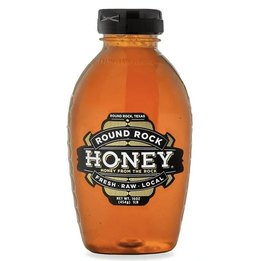 Round Rock Honey, Local, Raw & Unfiltered, Wildflower Texas Honey, 16 fl oz Plastic Squeeze Bottle.
