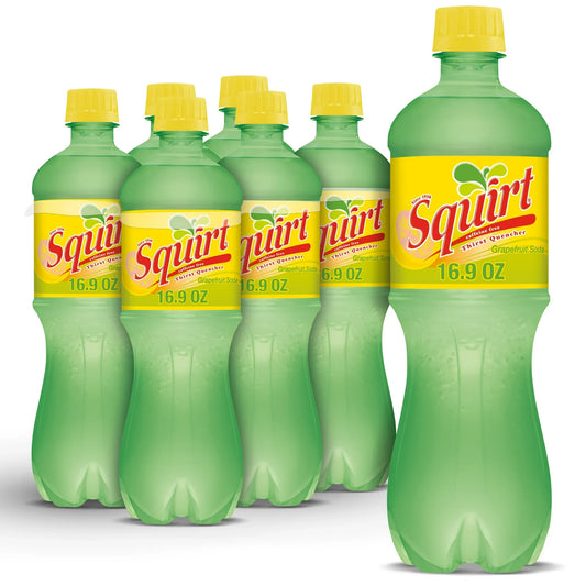 Squirt Caffeine Free Grapefruit Soda Pop, 16.9 fl oz, 6 Pack Bottles