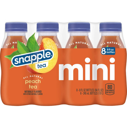 Snapple Natural Peach, Bottled Tea Drink, 8 fl oz, 8 Mini Bottles